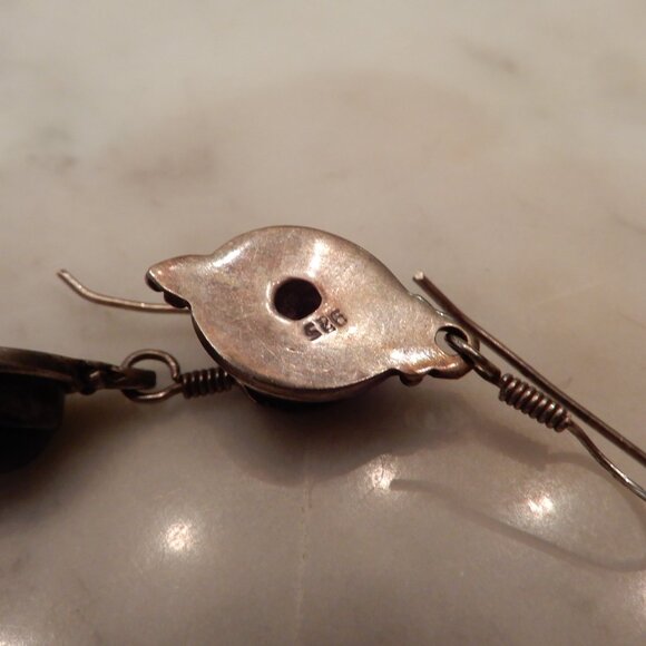 925 Silver and Blue Stone Dangle Earrings - Picture 4 of 5